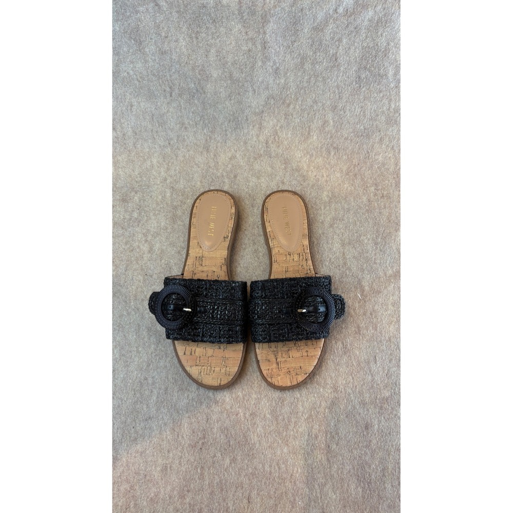Nine West Womens Black Woven Buckle Slide Sandals Cork Footbed 8M NWT - Picture 2 of 5